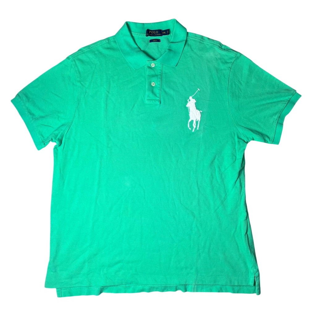 Polo Ralph Lauren Polo Shirt Mens XXL Green Slim Fit Big Pony Short Sleeve